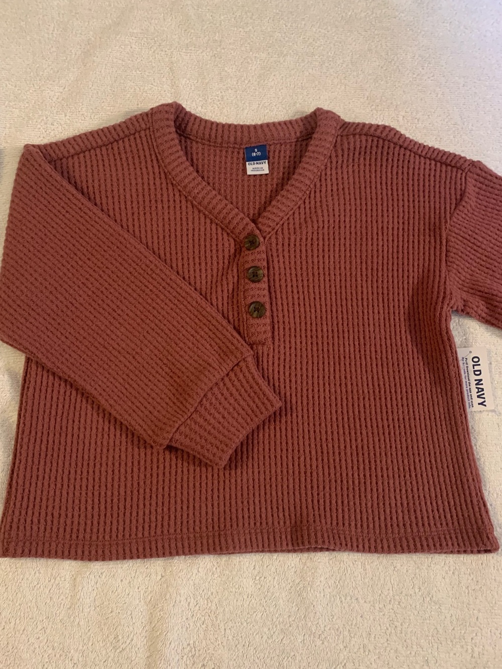 Old Navy Waffle-Knit  Crop Henley Sweater in  Mauve size S